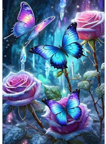 DPHERO DIY Schmetterling Diamant Painting Bilder für Erwachsene Anfänger,5D Rosen Diamond Painting Set,DIY Fantasie Runde Steine Diamant Kunst Kits, Diamant Art für Zuhause Dekor 30x40 cm