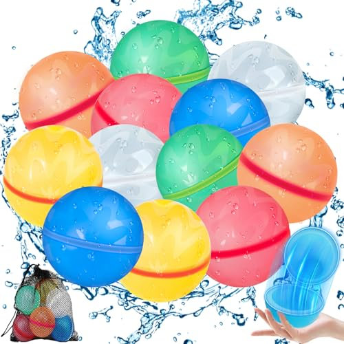 Bombas de agua reutilizables, 12 unidades, con cierre automático, llenado fácil y rápido, bombas de agua magnéticas, juguetes de piscina para niños y adultos