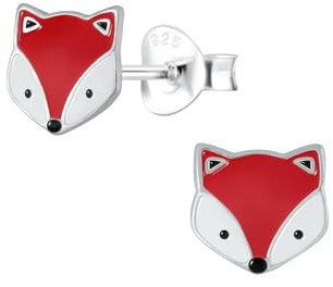Monkimau Mädchen Ohrringe Fuchs | Ohrstecker aus 925 Sterling Silber | Kinderohrringe hypoallergen