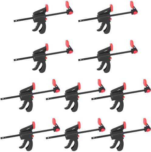 FUNSUEI 10pcs Quick Release Clamp 4 Inch Black Red Single Hand Clamp 19.5 cm Length 10.3 cm Clamps for Woodworking
