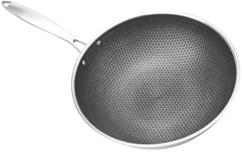 HOMOBABE Heavy Duty Stainless Steel Wok Pan with Comfortable Handle Non-Stick Frying Pan for Electric Stoves Practical Kitchen Cookware for Easy Cleaning and Use