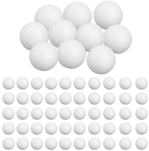 SEUICYNE 60 Stück Styroporkugeln 5cm/50mm, Schaum Bastelkugeln, Runde Styroporbälle, Weiß Bastelschaumkugeln, Glatte Styropor Kugeln zum Basteln für Kunstdeko, Handwerk, Basteln, DIY, Heimwerk