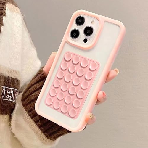 Yhsvie Funda Transparente para iPhone 16 Pro Ultrafina Carcasa Ventosa Extraíble Silicona Case Clear Suave Resistente TPU Bumper Cover - Rosa