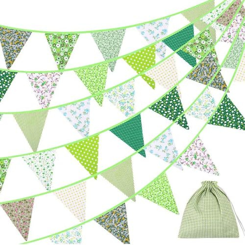 12 M Bandierine in Tessuto, Bandierine Colorate Triangolari, 42 Bandiere Festoni Compleanno, Striscione di Stoffa per Decorazioni Interne ed Esterne, Baby Shower, Matrimoni, Decorazioni per Feste