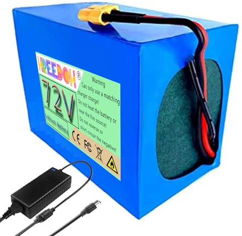 FREEDOH 72 Volt Lithium-Ionen-Akku, 72 V, 20 Ah, 25 Ah, 30 Ah, 35 Ah, 40 Ah, 45 Ah, 50 Ah, herausnehmbarer Akku für 0–3600 W Motor mit Ladegerät