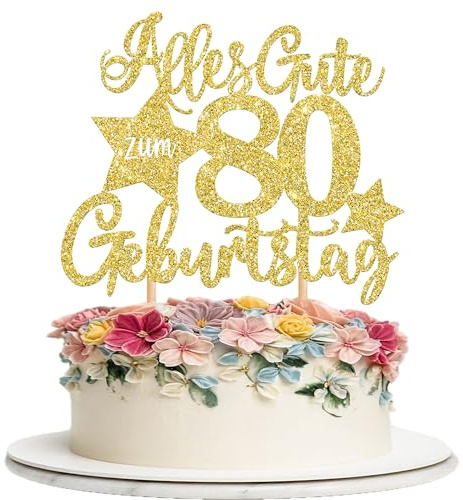 1 Stück 80th Geburtstag Tortendeko Alles Gute zum 80 Geburtstag Kuchen Deko Happy Birthday Cake Topper für 80th Jahrestag Party Kuchen Dekoration Gold