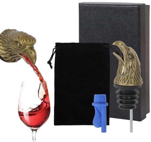Elegant Eagle Head Wine Speed Pourer in Bronze Finish Drip-Free Spout | for Spirits and Wine, Bronze-Coloured Bottle Pourer with Airtight Stopper, Box and Bag,Great Gifts as Wedding and Anniversary