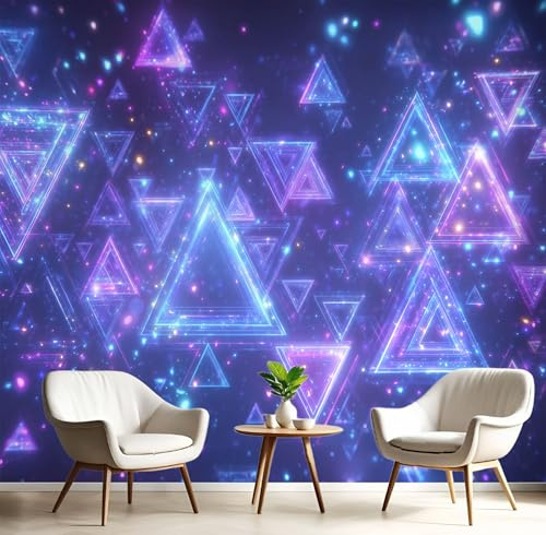 MIATCENRT 3D Mural Photo Wallpaper - Abstract Neon Lights Triangles Backdrop Wall Interior Decor Wallpaper, 3D Panel Walls Bathroom Restaurant Hall Hallway Wall Art 300x210cm