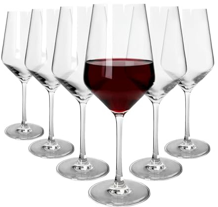 Argon Tableware Soho Crystal Red Wine Glasses 520ml - Pack of 6, Lead-Free Crystal Wine Glass Set, Modern Angular Tulip Bowl, Durable Pulled Stem, Gift Boxed Glassware for Home & Bar