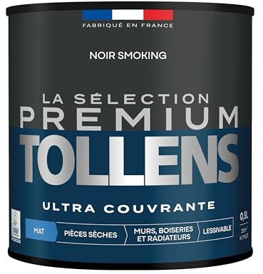 Tollens - Peinture Couleur - Murs, Boiseries & Radiateurs - La Sélection Premium - Pièces sèches - Ultra couvrante - Résistante - Ultra rapide - Ecolabel - Mat - NOIR SMOKING - 0L5 = 6m²