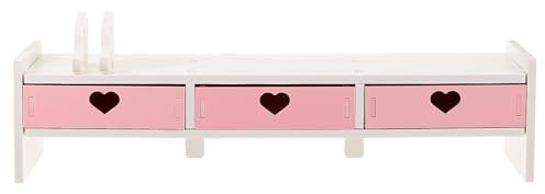 Healeved Laptop Riser Shelf Monitor Riser Stand Pink White with Storage Drawer for Office Workspace and Computer Setup