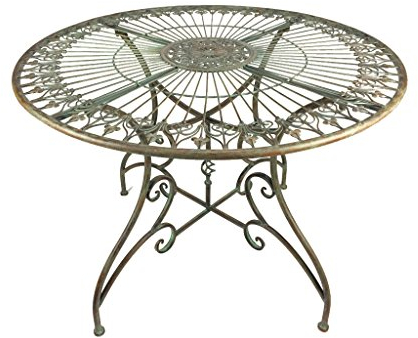 Crispe home & garden Granada Gartentisch rund 100 cm | Metalltisch antikgrün pulverbeschichtet | Vintage Tisch Landhausstil | wetterfest für Garten Terrasse Balkon