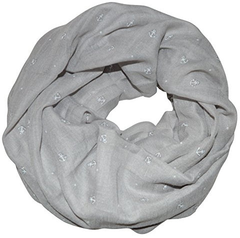 Loopschal Schlauchschal mit Anker Sternchen Muster Maritim Glitzer Glanz Schal Rundschal Weich Soft Anchor (Grau)