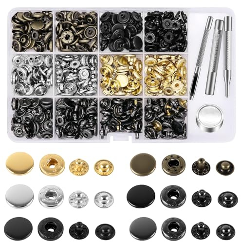 Leder-Druckknöpfe, 12,5 mm Metallknöpfe, Druckknöpfe mit 4 Setter-Werkzeugen, 6 farbige Leder-Druckknöpfe für Kleidung, Jacken, Jeans, Armbänder, Taschen (12,5 mm)