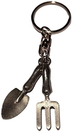 Garden Fork And Trowel Pewter Keyring UK Made