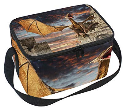 Mnsruu Lunchbox aus isoliertem Neopren, Drachen-Muster, Kühltasche für Damen, Kinder, mit Schultergurt
