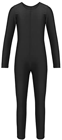 TiaoBug Mädchen Ballettanzug Langarm Ballett Trikot Ganzkörperanzug Kinder Einteiler Jumpsuit Kostüm Overall Elastischer Body Gymnastik Turnanzug Schwarz 128-140