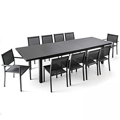Oviala Ensemble Table de Jardin Extensible 256-320 cm et 10 assises
