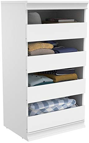 ClosetMaid Modular Storage Unit with 4 Drawers, Wood Closet Organizer, Stacking, Full Backer, Storage, Decorative Trim, White