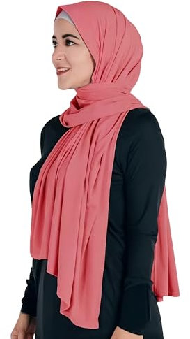 Lina & Lily Maxi Hijab Jersey Premium, Kopftuch Schal Turban für Muslimische Frauen (Koralle)