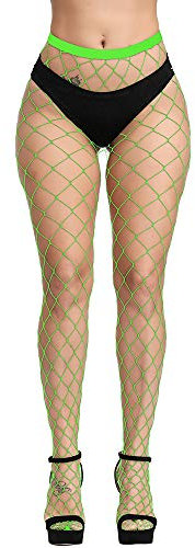 WEANMIX Medias de red con patrón de encaje, mallas de cintura alta para mujer, C10- Cuadrícula verde grande, Talla única