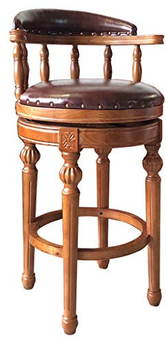 Retro Amerikanischen Dreh Barhocker Massivholz Rückenlehne Barstuhl Europäischen Stil Hohe Fußstütze Aus Echtem Leder Zu Hause Gepolstert (Braun)