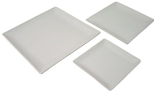 Conjunto 3 Platos Bandeja Tapas TAPEO Pinchos Cuadrada Grande + Mediano + PEQUEÑO Porcelana Blanco
