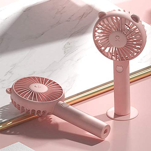 EURS, ventilatore portatile USB, ventilatore a mano, con batteria, per viaggi e casa, Stile orsetto rosa.