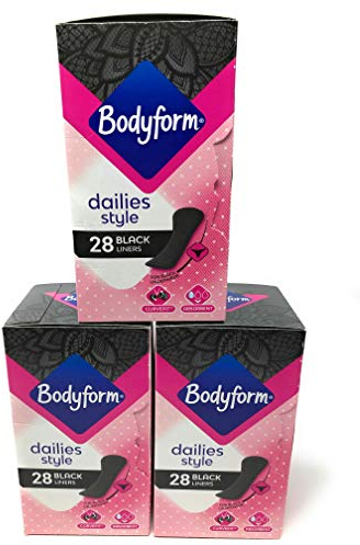 Bodyform Dailies Style x28 schwarze Slipeinlagen, Multipack, 3er-Pack (insgesamt 84 Einlagen)