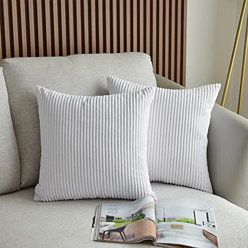 UPOPO 2er Set Kord Kissenbezug Dekorative Einfarbig Kissen Cord-Kissen Kissenhülle Kissenbezüge Dekokissen Zierkissen Sofakissen für Sofa Schlafzimmer Wohnzimmer mit Reißverschlüsse 60 X 60cm Weiss