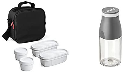 Tatay Urban Food Casual Bolsa Térmica Porta Alimentos, 3 L de Capacidad, Color Negro + Botella Urban Drink de 400ml, Hermética, de Tritán, Libre de BPA, Resistente a Rotura, Color Gris