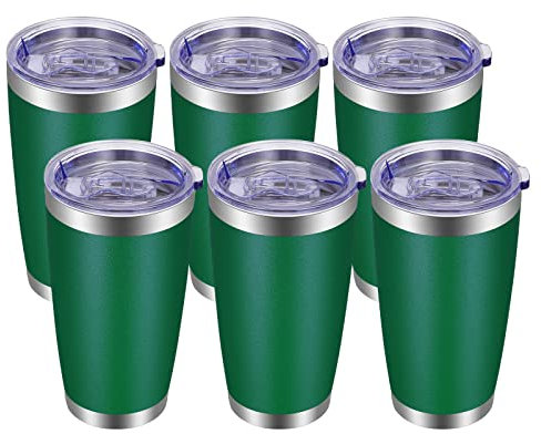 VEGOND 20oz Tumbler with Lid and Straw Stainless Steel Tumbler Cup Bulk Vacuum Insulated Double Wall Travel Coffee Mug Powder Coated Coffee Cup(Powder Green 6 Pack)