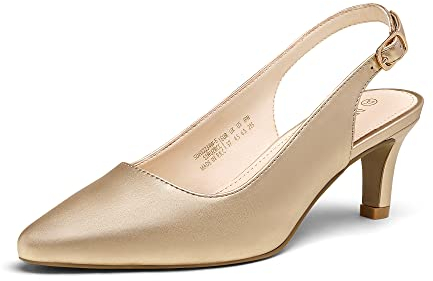 DREAM PAIRS Womens Slingback Sandals Pumps Pointed Toe Dress Party Court Shoes Ladies Kitten Heel Wedding Shoes SDHS2234W-E,Size 5,Gold/pu,SDHS2234W-E