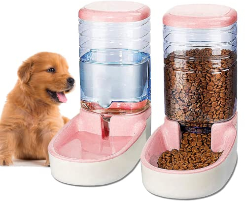 Edipets, Distributeur Croquettes Chat, Chien, Automatique, 2 Unités, 3.8 L, Gamelle à Nourriture et à Eau pour Animaux de Compagnie (Rose)