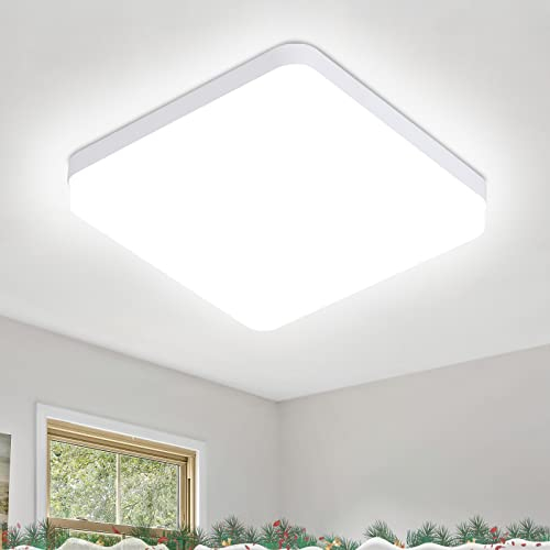 ASHUAQI LED Deckenleuchte, 36W 5000K 4600LM Superhell Kaltweiß IP44 Wasserdicht Deckenlampe Badezimmer, Quadratisch Lampe für Schlafzimmer Flur Küche Wohnzimmer Balkon, Ø23cm