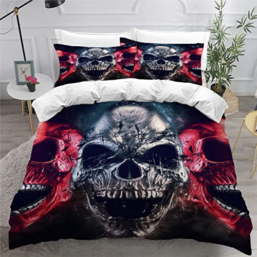 ZLKEJI Bettwäsche 200x200 cm Jugendliche Bettbezüge Devil Skull New Thrash Style 3D Druck Schlafkomfort Weiche 100% Mikrofaser Bettwäsche Set 3 Teilig mit Reißverschluss Bettbezug Atmungsaktive