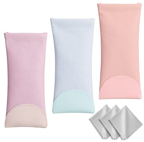 Hifot Custodia Occhiali 3 Pezzi con Panno per la Pulizia degli, Astuccio Pelle Custodia Occhiali da Sole Porta Occhiali Morbido Custodia Occhiali per Donna Uomo Bambin