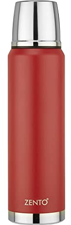 Zento Stainless Steel Insulated Torpedo Vacuum Flask–1000ml for Coffee, Tea or Water, BPA-Free, Thermo-Shield Technology, Cold for 24 Hours & Hot for 12 Hours, Reusable Drinking Flask (Red)