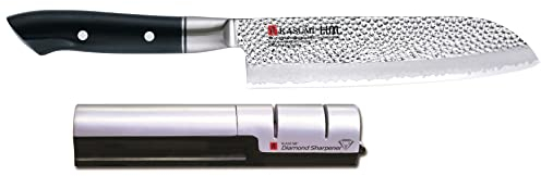 Kasumi KHM-07 HM Santoku Messer, 18 cm & KC-04 Diamantschärfer, Set 2 tlg
