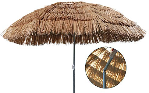 INDA-Exclusiv Hawaii Strandschirm Sonnenschirm Strand Schirm Sonnenschutz Gartenschirm Bastschirm Sonnenschutz knickbar Polyester Braun Ø1,6m