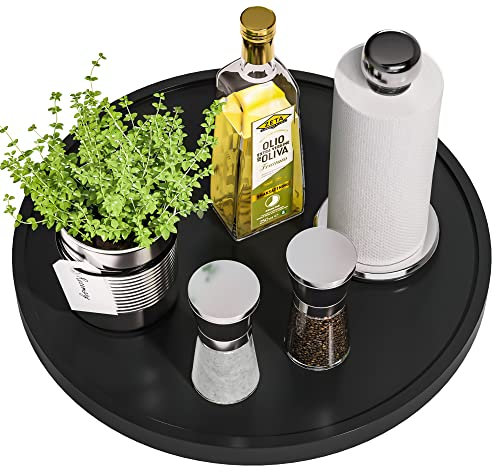 Lazy Susan, Organizer nero da 33,5 cm, girevole, in bambù, antiscivolo, per cucina, tavoli, armadietti, armadi, isole e piani di lavoro della cucina