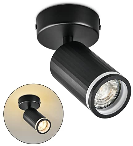 BOYIR LED Deckenleuchte 1-flammig Schwarz Schwenkbar Deckenstrahler GU10 Wandspot Abnehmbarer Frontring Spot lampe Deckenlampe für Wohnzimmer, Schlafzimmer, Gänge I Ohne Leuchenmittel