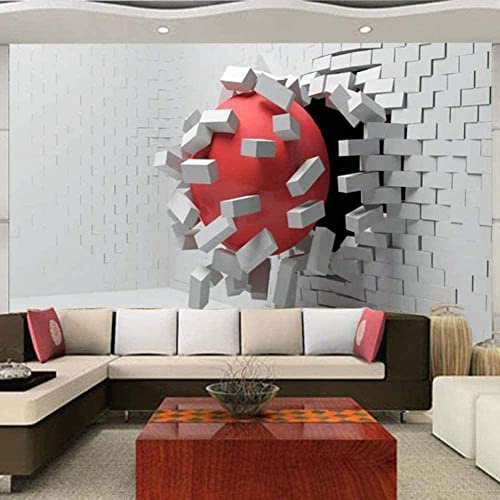 Photo Wallpaper Self-Adhesive Mural 3D Broken Wall Red Ball Wall Photo Art Wall Posters Wall Stickers For Living Room Tv Sofa Theme Hotel Luxury Corridor Background Wall Painting Home Decoration 55X