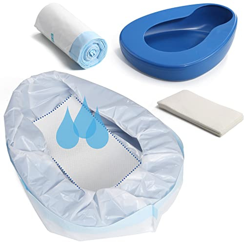 ONEDONE Bed Pan Set with 20 Pack Disposable Liners and Super Absorbent Pads -Heavy Duty Bedpan for Elderly Women and Men