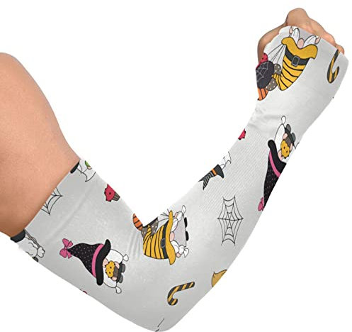 JUNZAN Lindos gnomos de Halloween patrón de enfriamiento mangas de brazo para jardinería agricultores, defensa UV protección solar actividad al aire libre, Bonito patrón de gnomos de Halloween, talla
