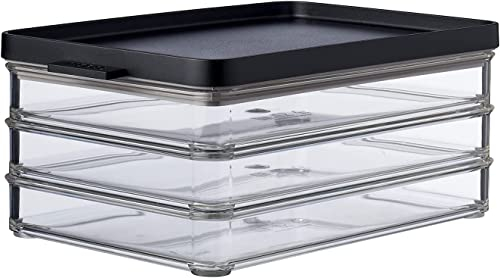 Mepal – Aufschnittdose Omnia 3-lagig Nordic Black – 1650 ml Aufschnittbox für den Kühlschrank – zur Aufbewahrung von Wurst und Fleischwaren – 3 Separate Aufbewahrungsbehälter – spülmaschinenfest