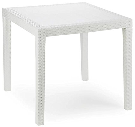 INDA-Exclusiv Robuster Bistrotisch Kunststoff 79x79cm Balkontisch Gartentisch Terrassentisch Rattan Optik, Farben:Weiß