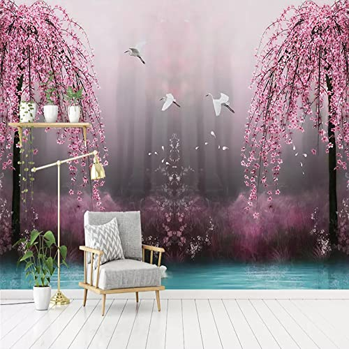 Custom Murals Wallpaper 3D Rosa Kirschblüte Schwanensee Landschaft Fototapeten Wohnzimmer TV Sofa Schlafzimmer Hintergrundwand, 400 * 280 cm