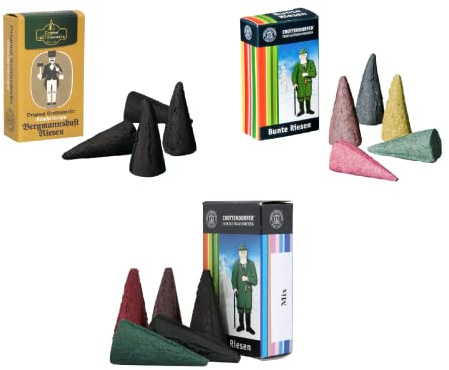 Original Crottendorfer - Riesen Räucherkerzen Set - Düfte: Bergmannsduft, Bunte Riesen, Bunte Riesen Mix - Menge: 14 Stück - Größe: XL - Made in Germany