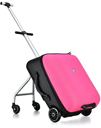 HJDSUDU 2-In-1-Trolley & Kinderwagen, Kinder-Aufsitzkoffer, Lazy Trolley-Koffer, Fahrbarer Koffer, Kinderkoffer, Kinder-Gepäckset, Modischer Reisekoffer,Rosa